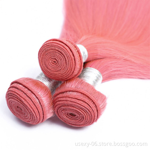 Straight Colored Hair Extension Remy Human Hair For Sale 100% Real Virgin Brazilian Pink Weave Bundles Human Hair
